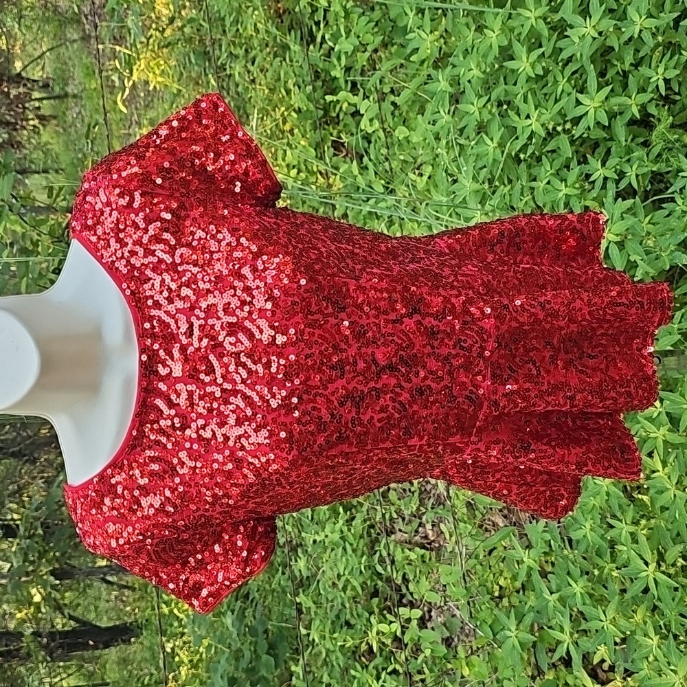 Red Sequins Top with Zipper Closure at Back Women's Size Medium Used